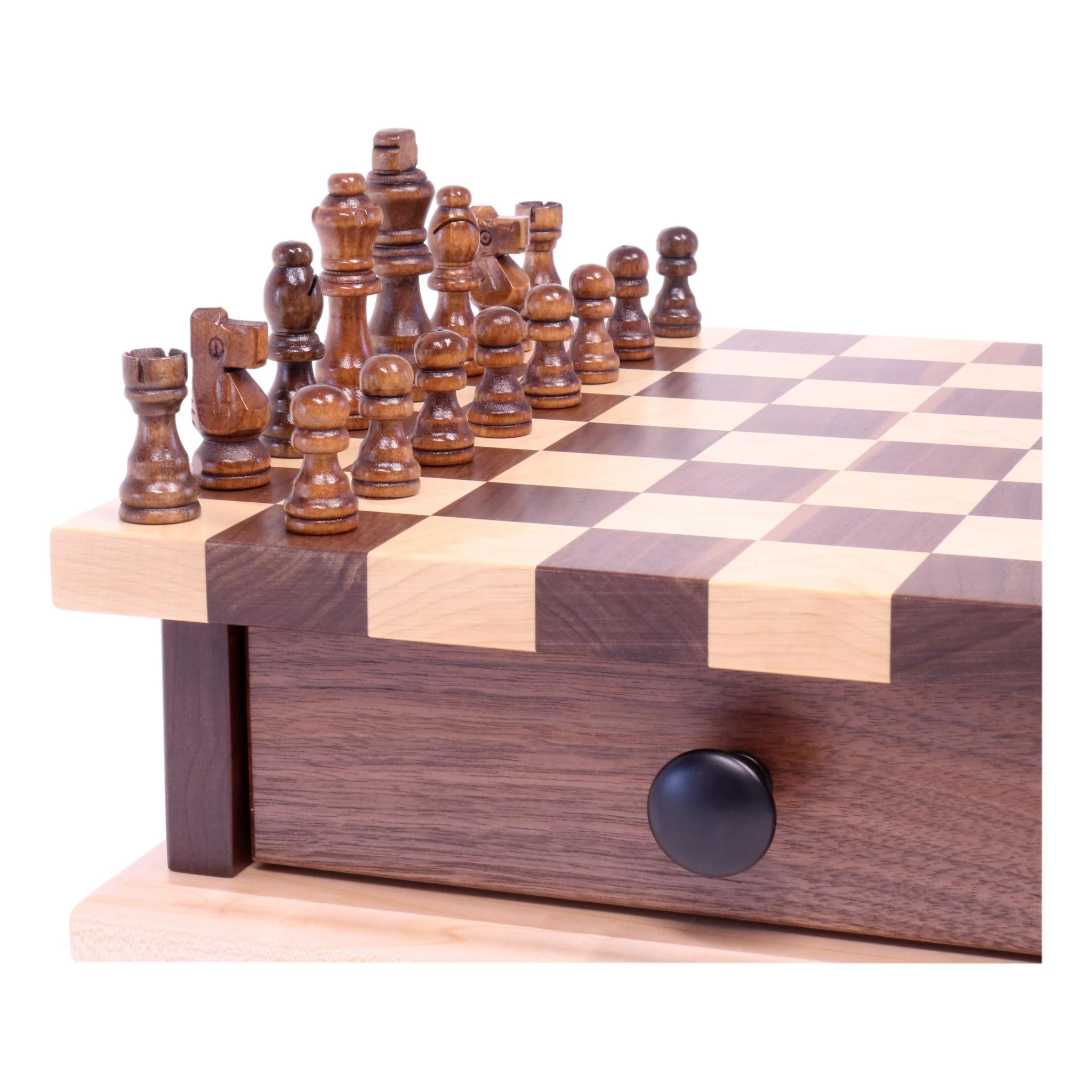 2-in-1 Amish Wooden Chess and Checkers Game Set with Storage
