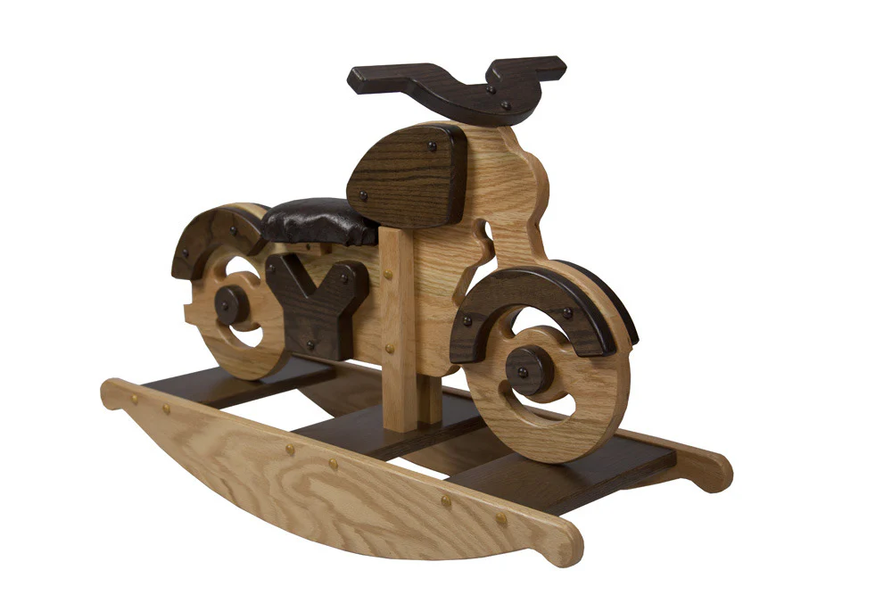Amish-Made Wooden Motorcycle Rocker for Kids